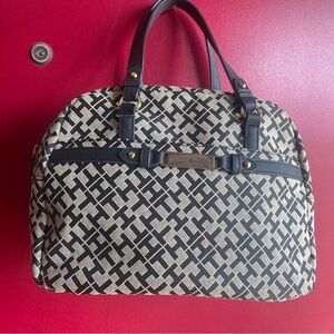Tommy Hilfiger sharp Black and Cream canvas monogram spacious satchel